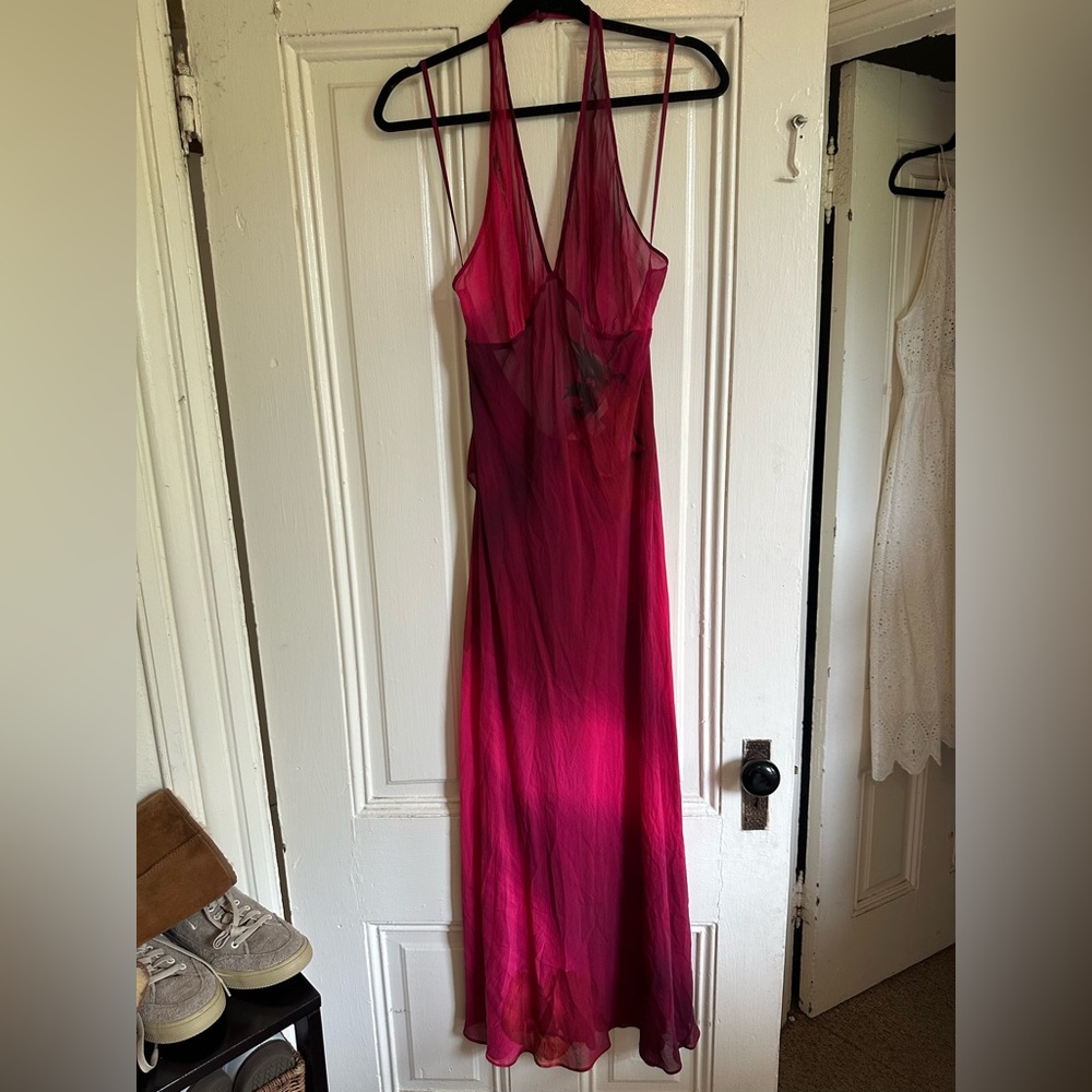 Stunning RARE Y2K Victoria's Secret Deep Magenta Sheer Maxi Dress nwot size L